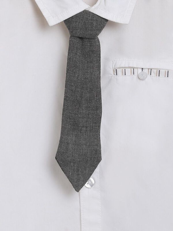 Long Sleeve Poplin Shirt - White , With Tie image number 2